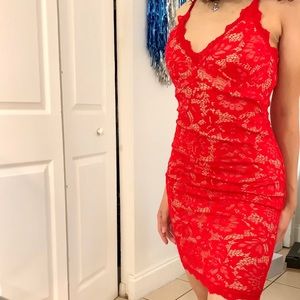 Red lace mini cocktail dress